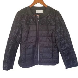 Chico's Black Puffer Jacket Zip Front Lightweight Lace Detail Small 0/4